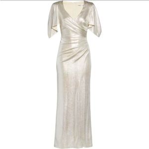 NWT Eliza J Ruched Metallic Gown in Champagne Size 14